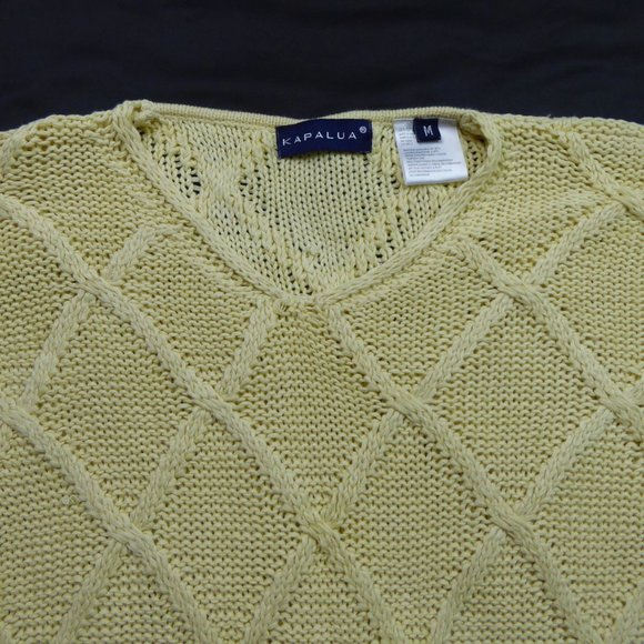 WOMENS VINTAGE YELLOW SWEATER KAPALUA 100% COTTON WINDOWPANE KNIT SOFT M 8/10 - Picture 2 of 3